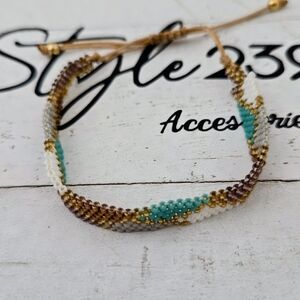 Miyuki Turquoise & Gold Woven Adjustable Bracelet
